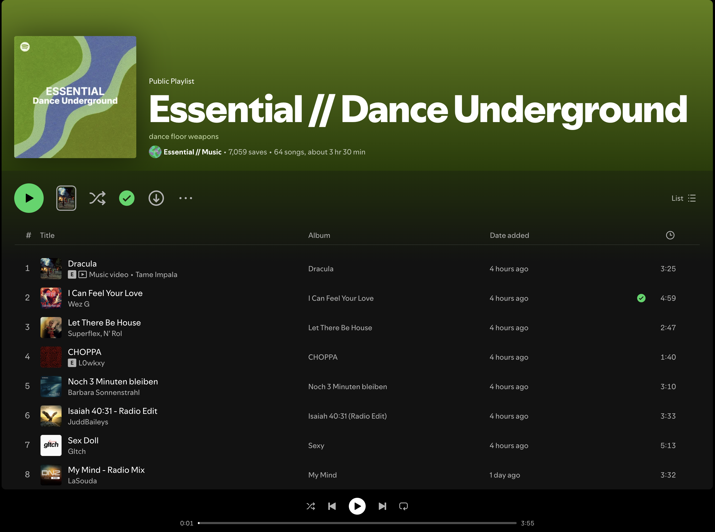 Wez G (I Can Feel Your Love) on Essential / Dance Underground Spotify Playlist