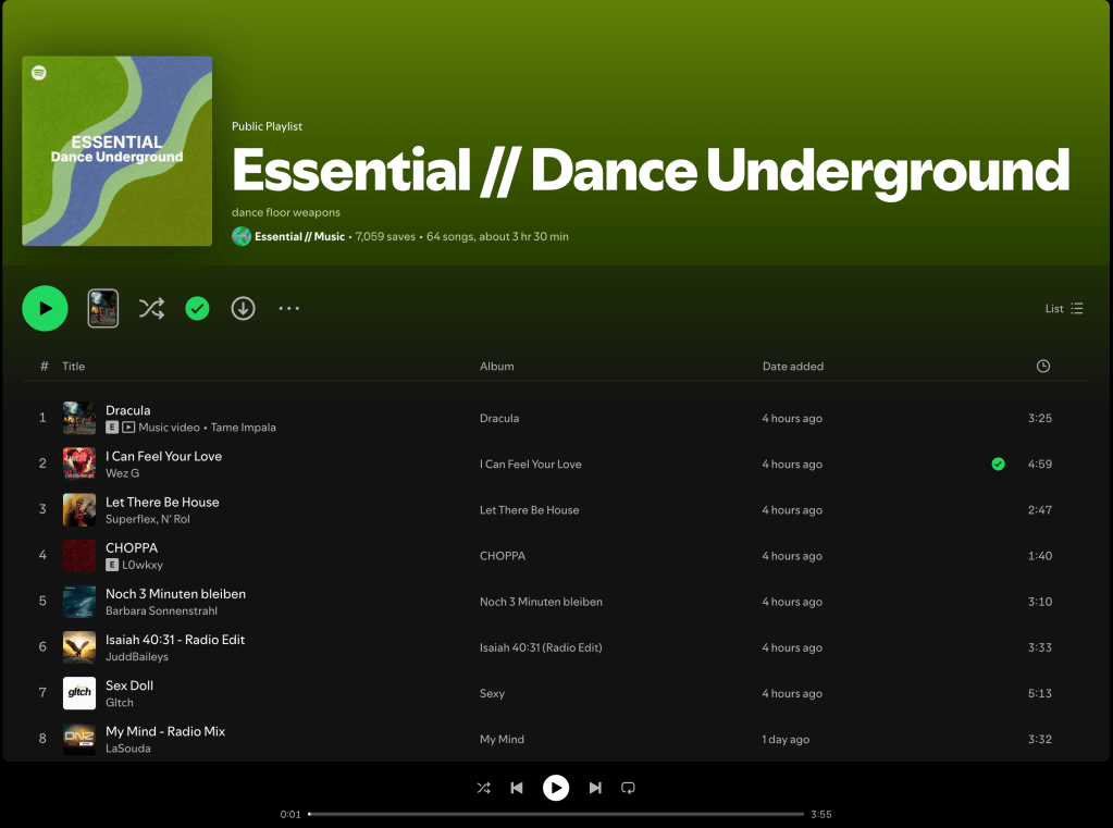 Wez G (I Can Feel Your Love) on Essential / Dance Underground Spotify&nbsp;Playlist