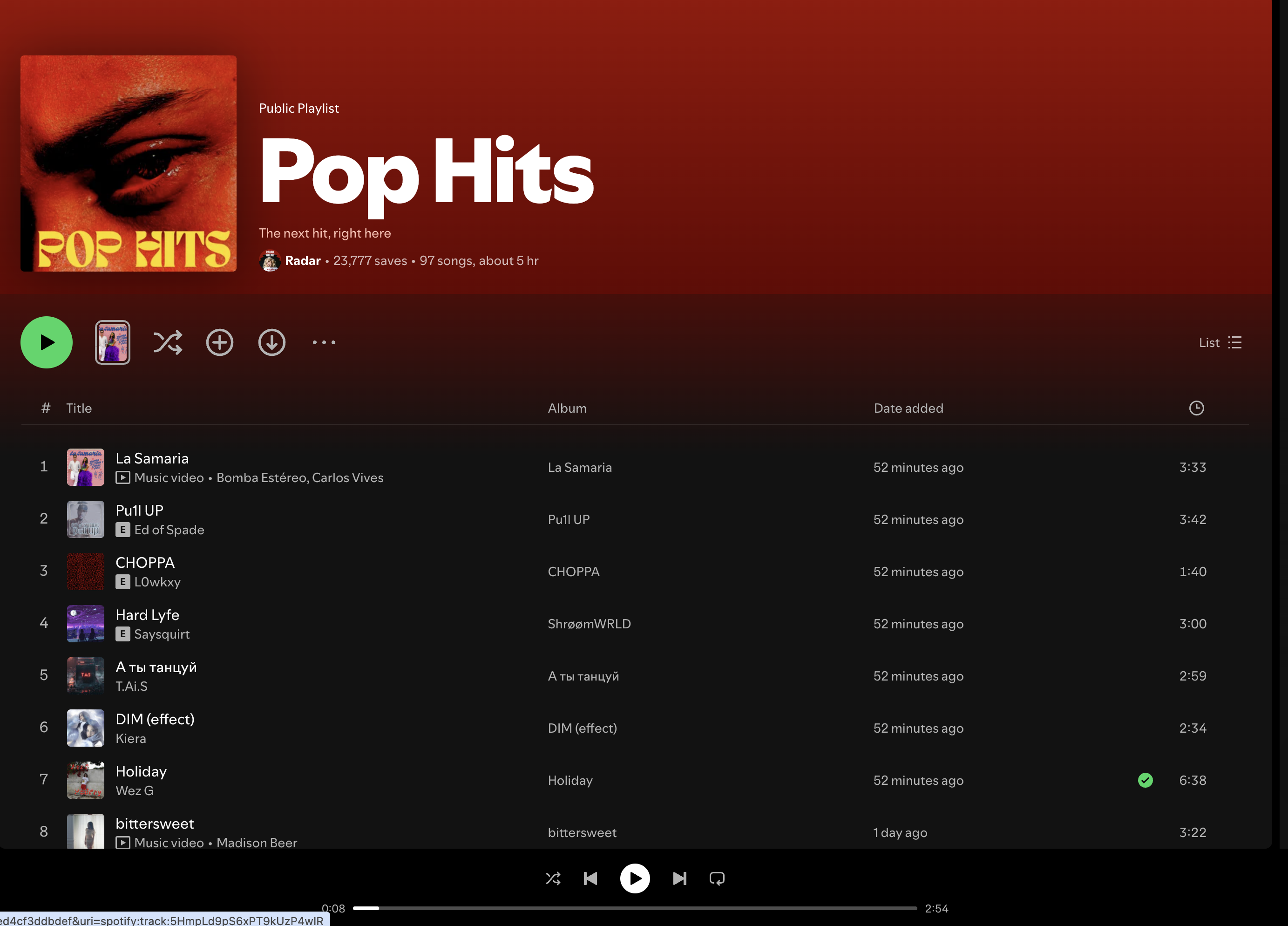 Wez G (Holiday) on Pop HIts Spotify Playlist
