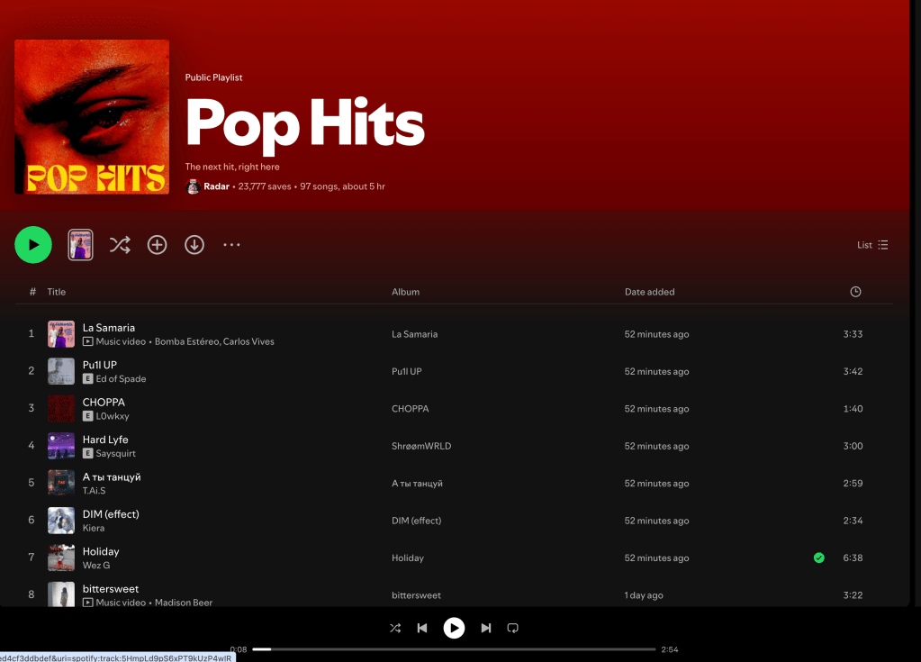 Wez G (Holiday) on Pop HIts Spotify&nbsp;Playlist