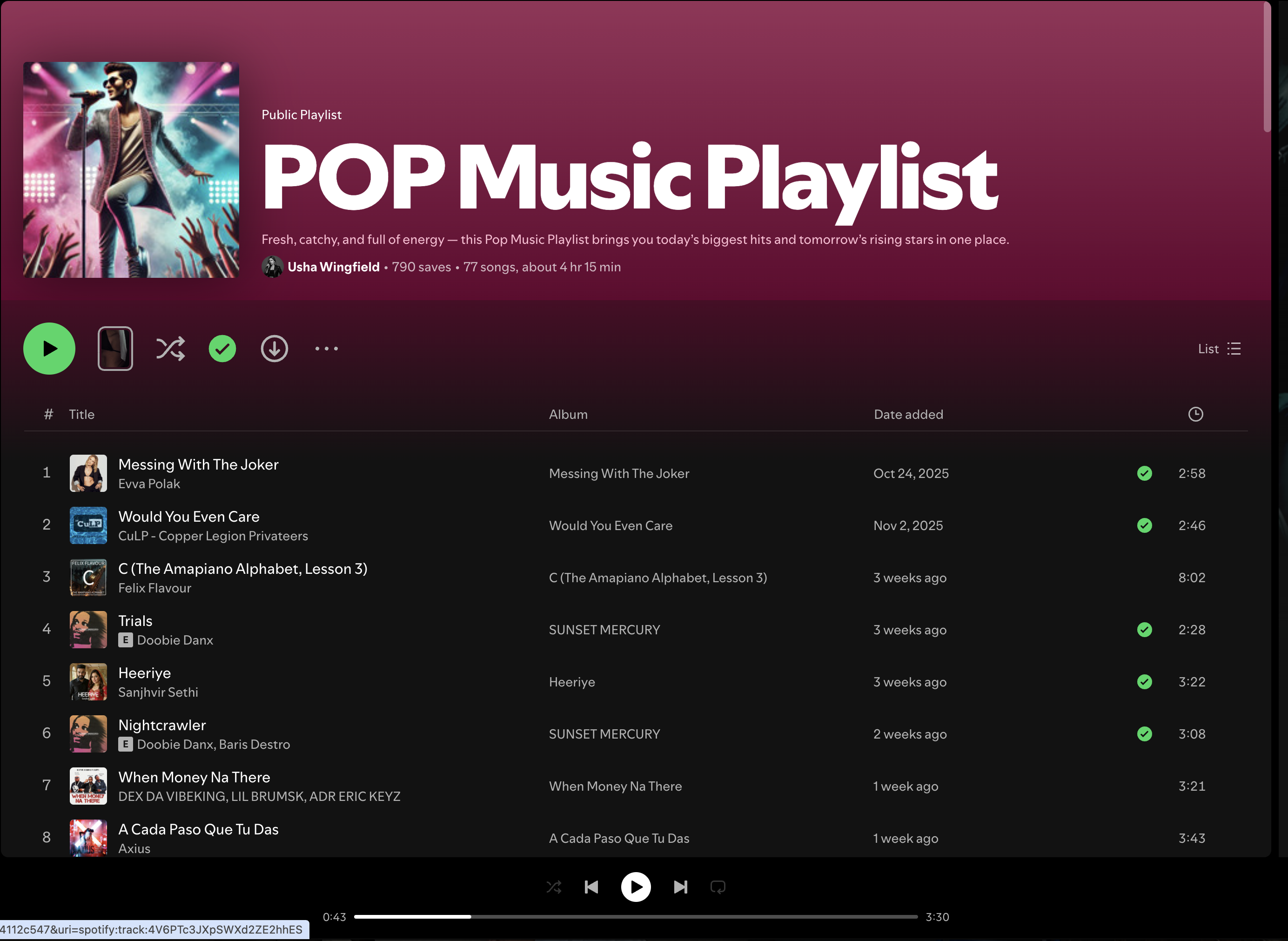 Wez G (I Can Feel Your Love) on Pop Music Playlist Spotify