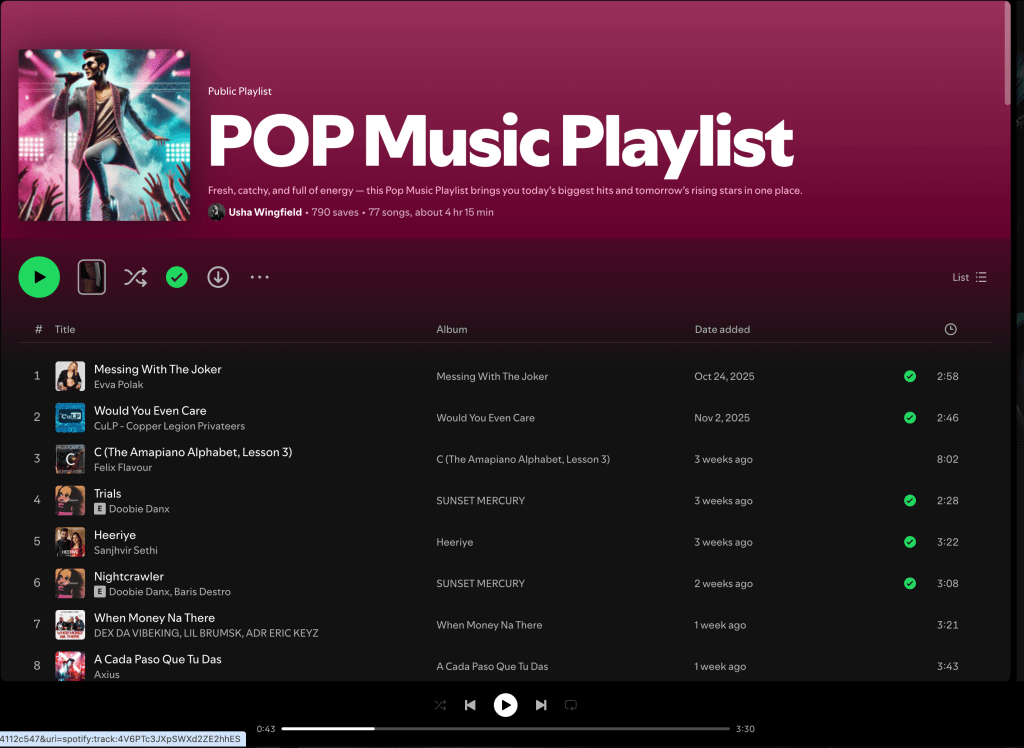 Wez G (I Can Feel Your Love) on Pop Music Playlist&nbsp;Spotify