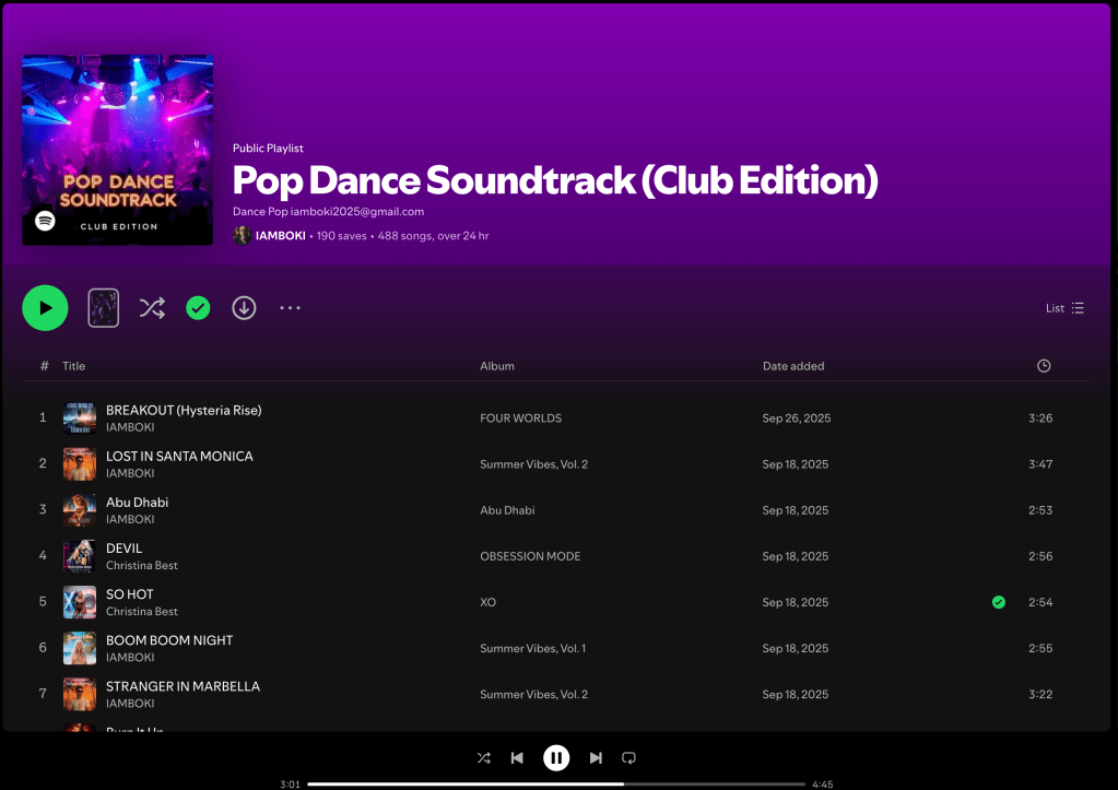 Wez G (Winter Song) on Pop Dance Soundtrack (Club Edition) Spotify&nbsp;Playlist
