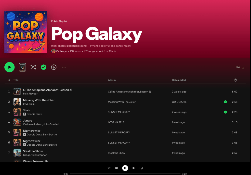 Wez G (I Can Feel Your Love) on Pop Galaxy Spotify&nbsp;Playlist