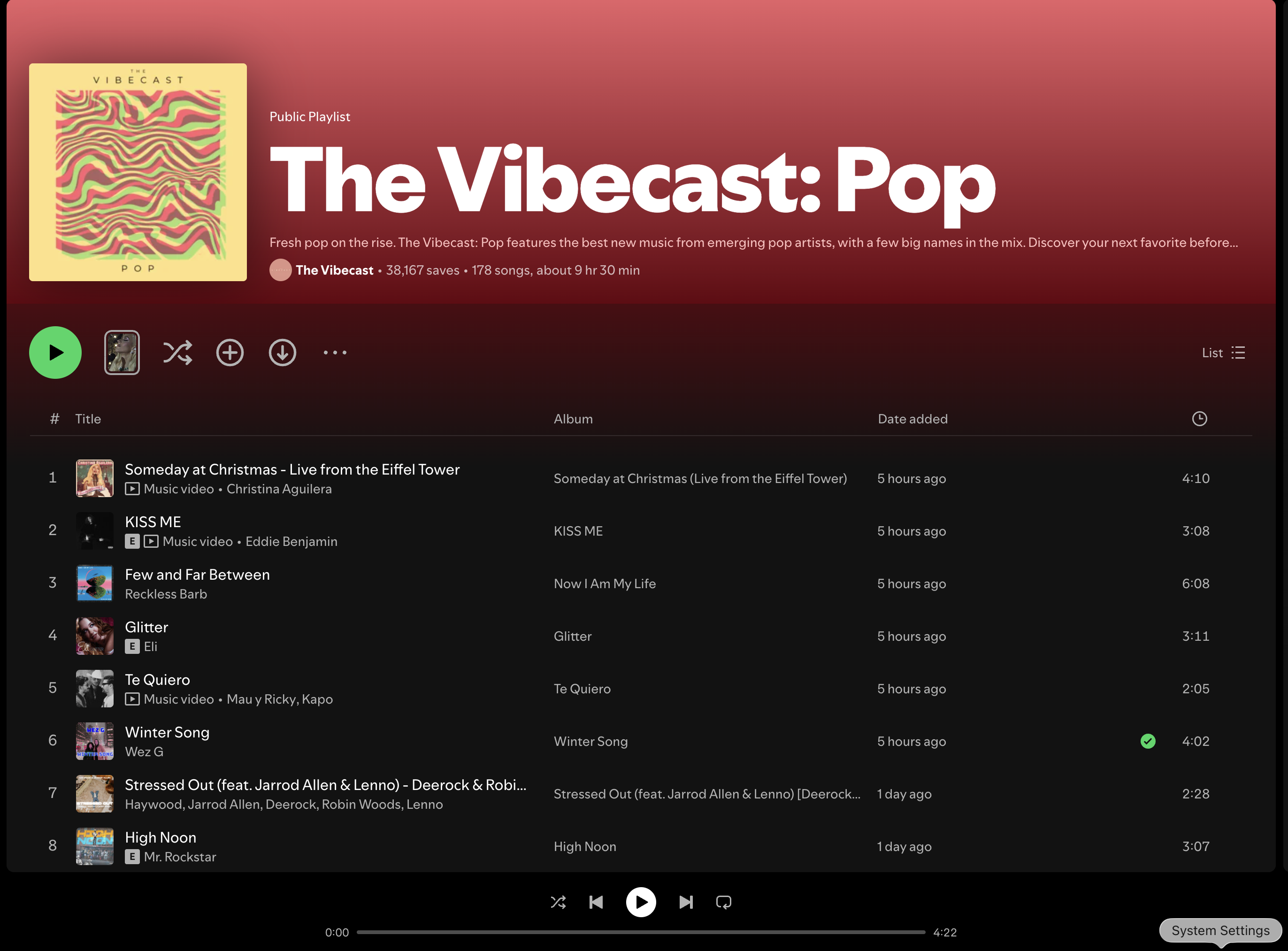 Wez G (Winter Song) on The Vibecast: Pop Spotify Playlist