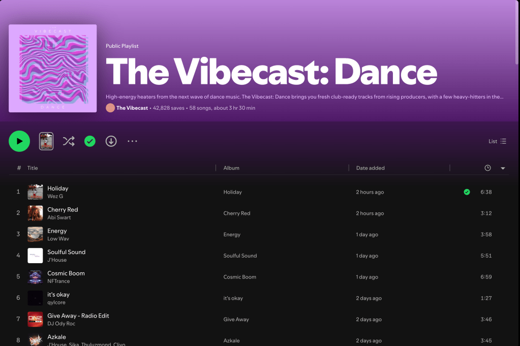 Wez G (Holiday) on The Vibecast Dance Spotify&nbsp;Playlist
