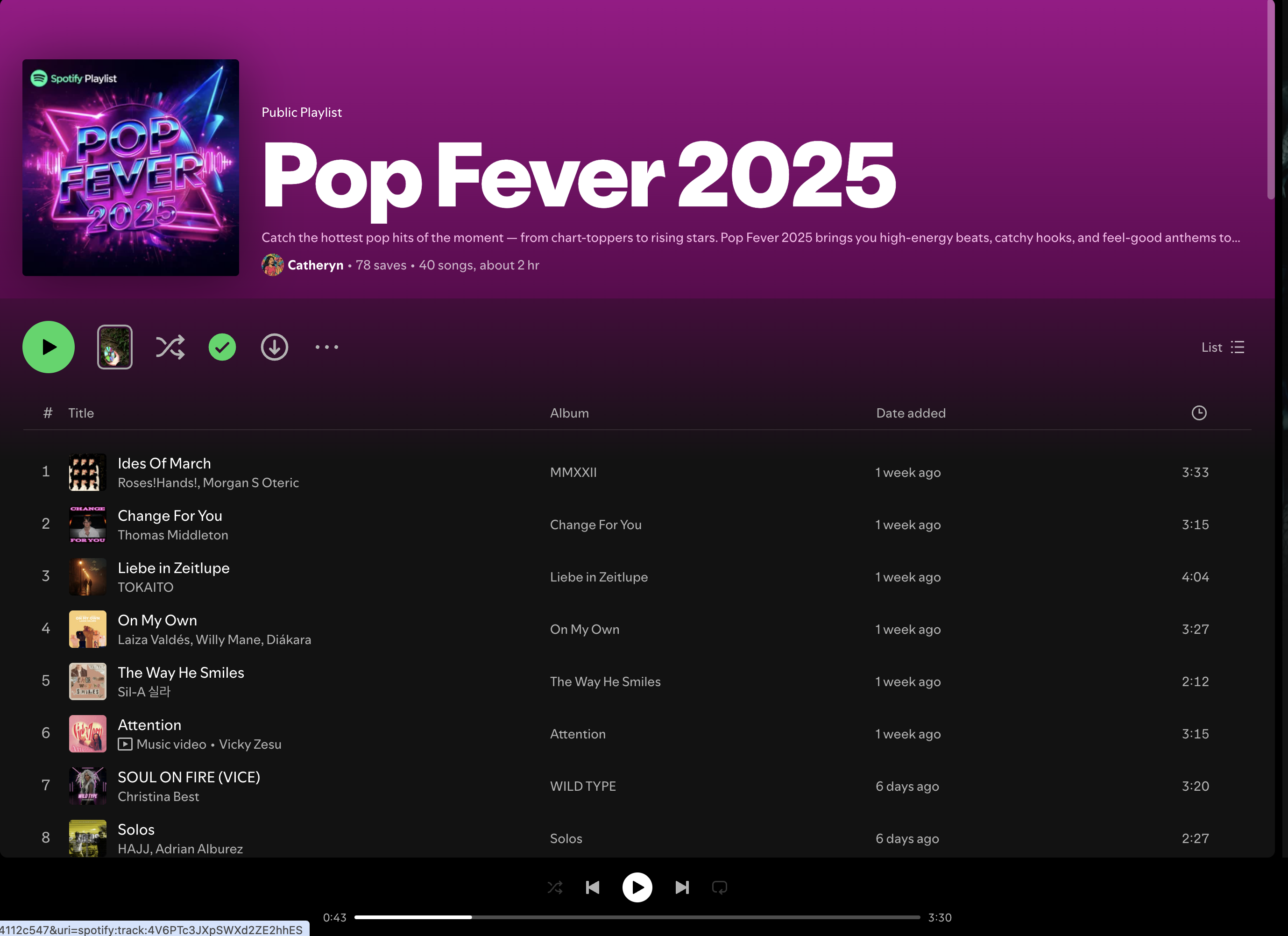 Wez G (I Can Feel Your Love) on Pop Fever 2025 Spotify Playlist