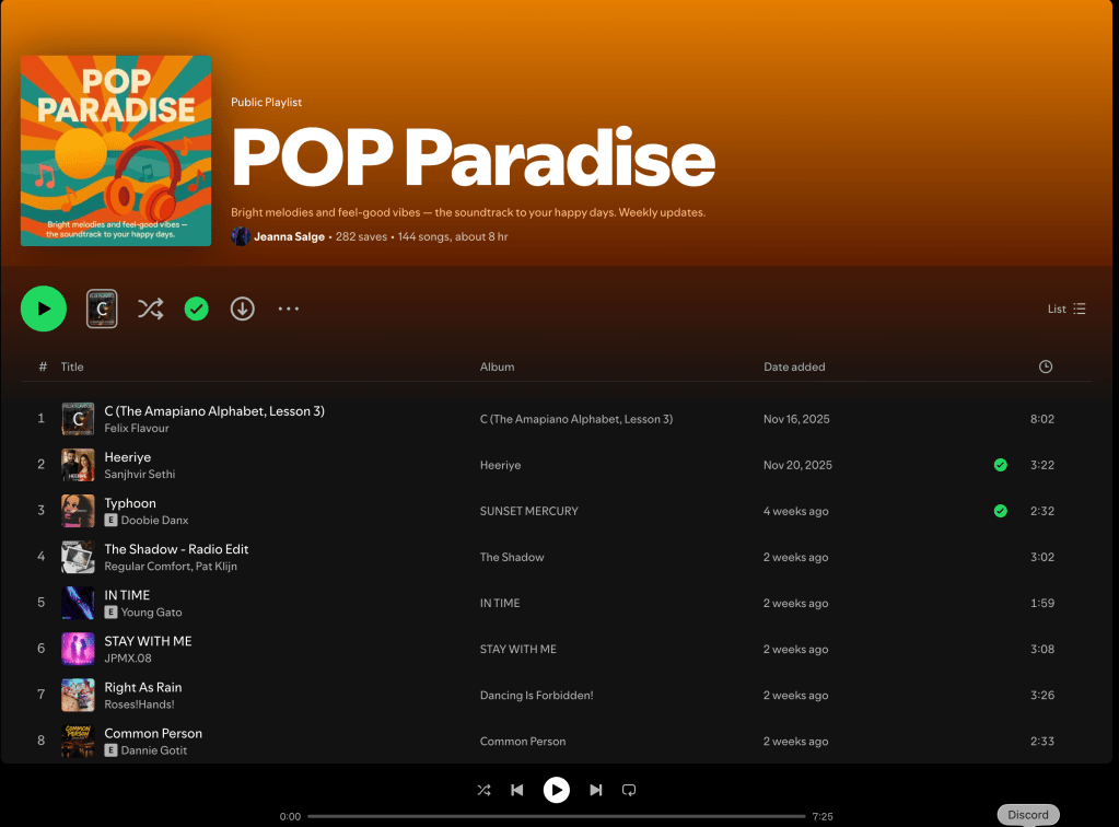 Wez G (Winter Song) on Pop Paradise Spotify&nbsp;Playlist