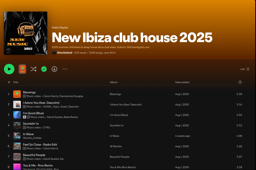 Wez G (Holiday) on New Ibiza Club House 2025 Spotify&nbsp;Playlist