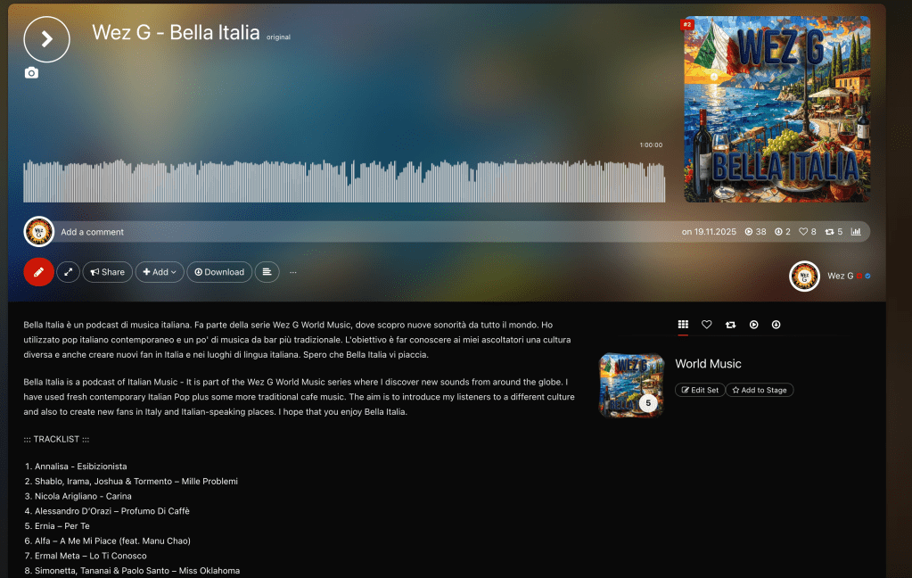 Wez G (Bella Italia) is Number 2 on the Hearthis.at World Music&nbsp;charts