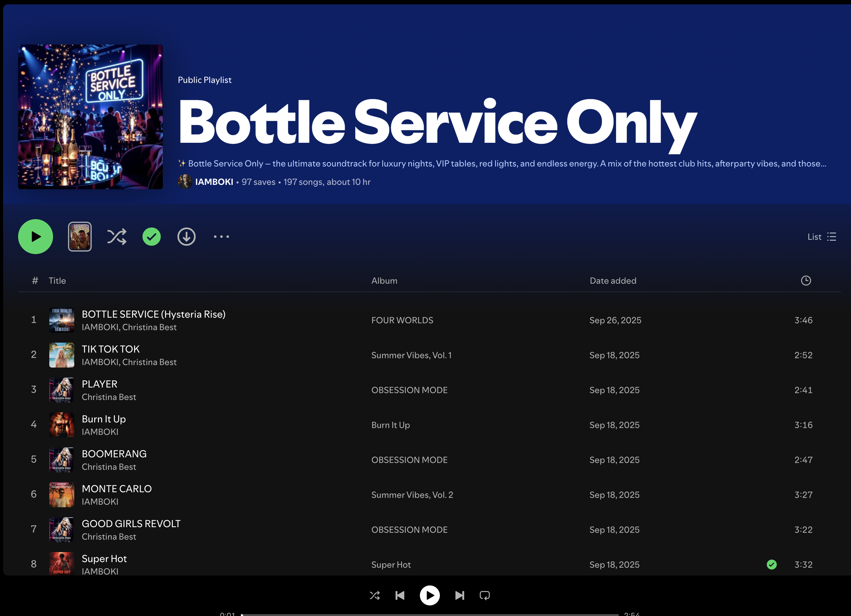 Wez G (Move To The Dancefloor) on Bottle Service Only Spotify Playlist