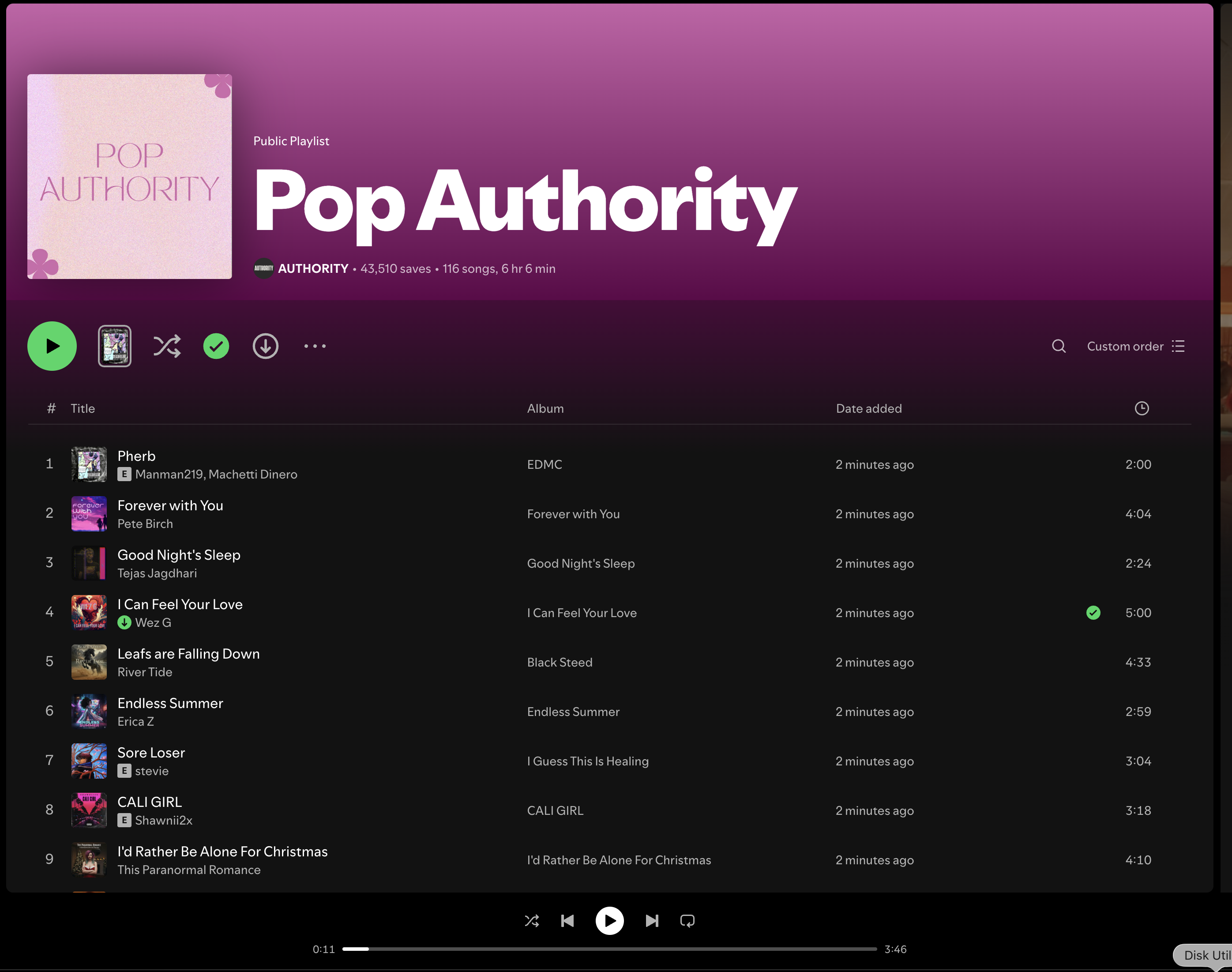 Wez G (I Can Feel Your Love) on Pop Authority Spotify Playlist