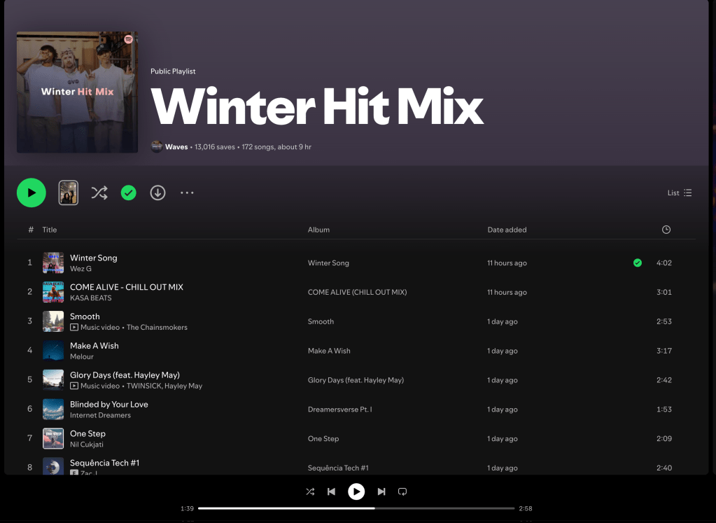 Wez G (Winter Song) on Winter Hit Mix Spotify&nbsp;Playlist