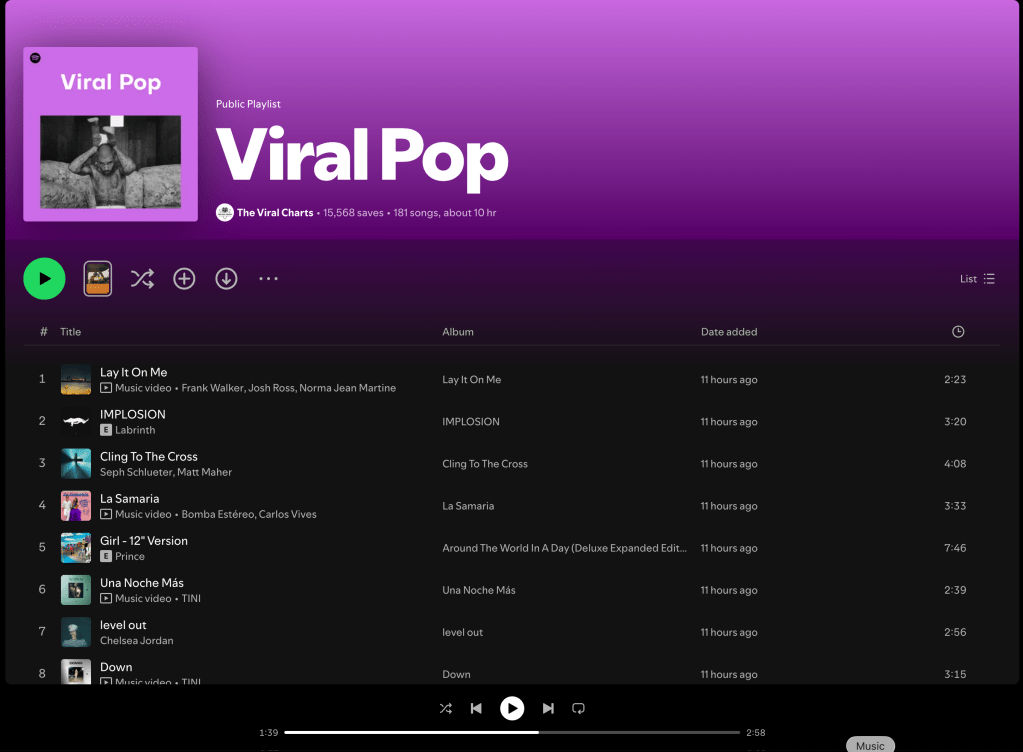 Wez G (Winter Song) on Viral Pop Spotify&nbsp;Playlist