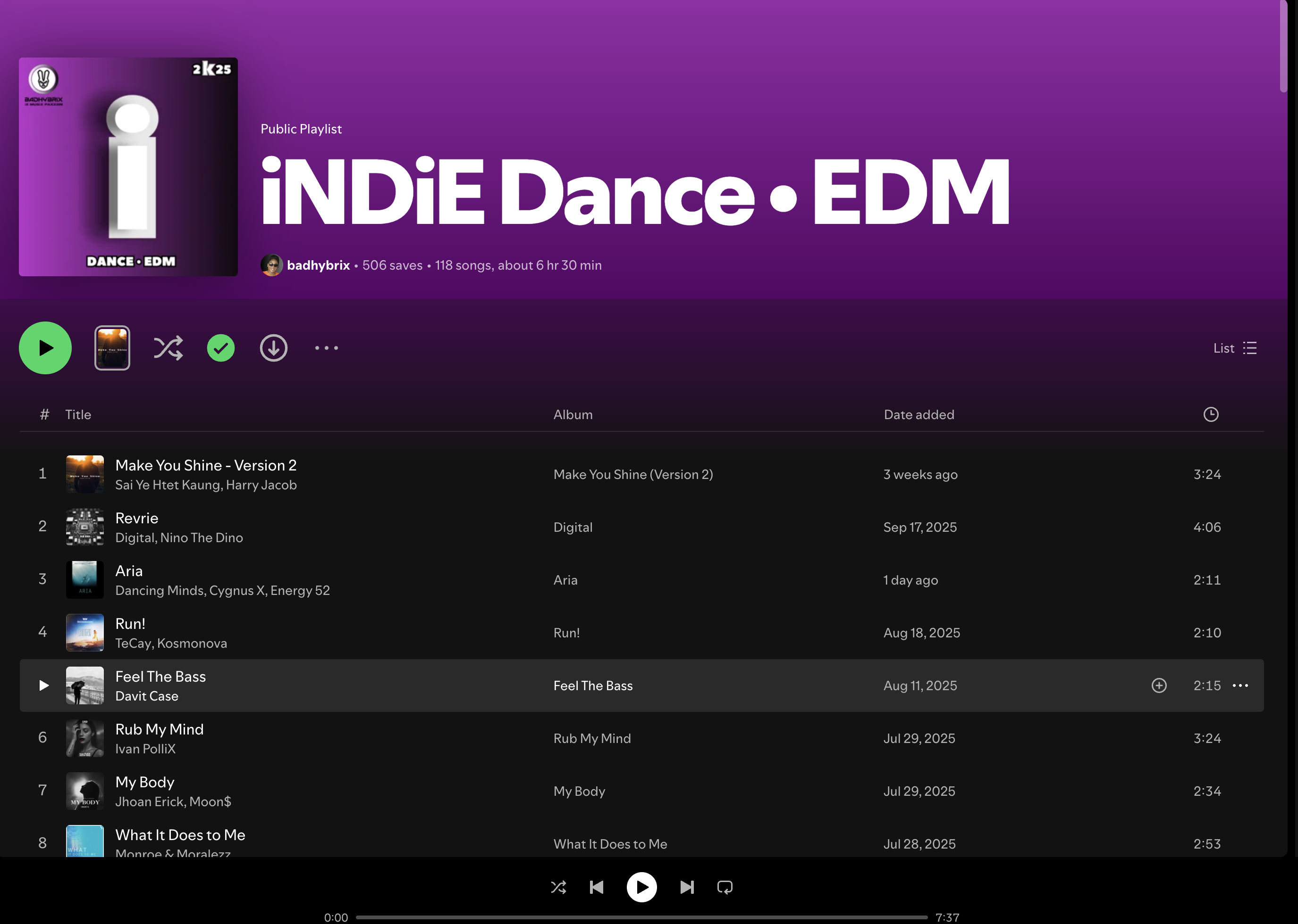 Wez G (Holiday) on iNDiE Dance EDM Spotify Playlist