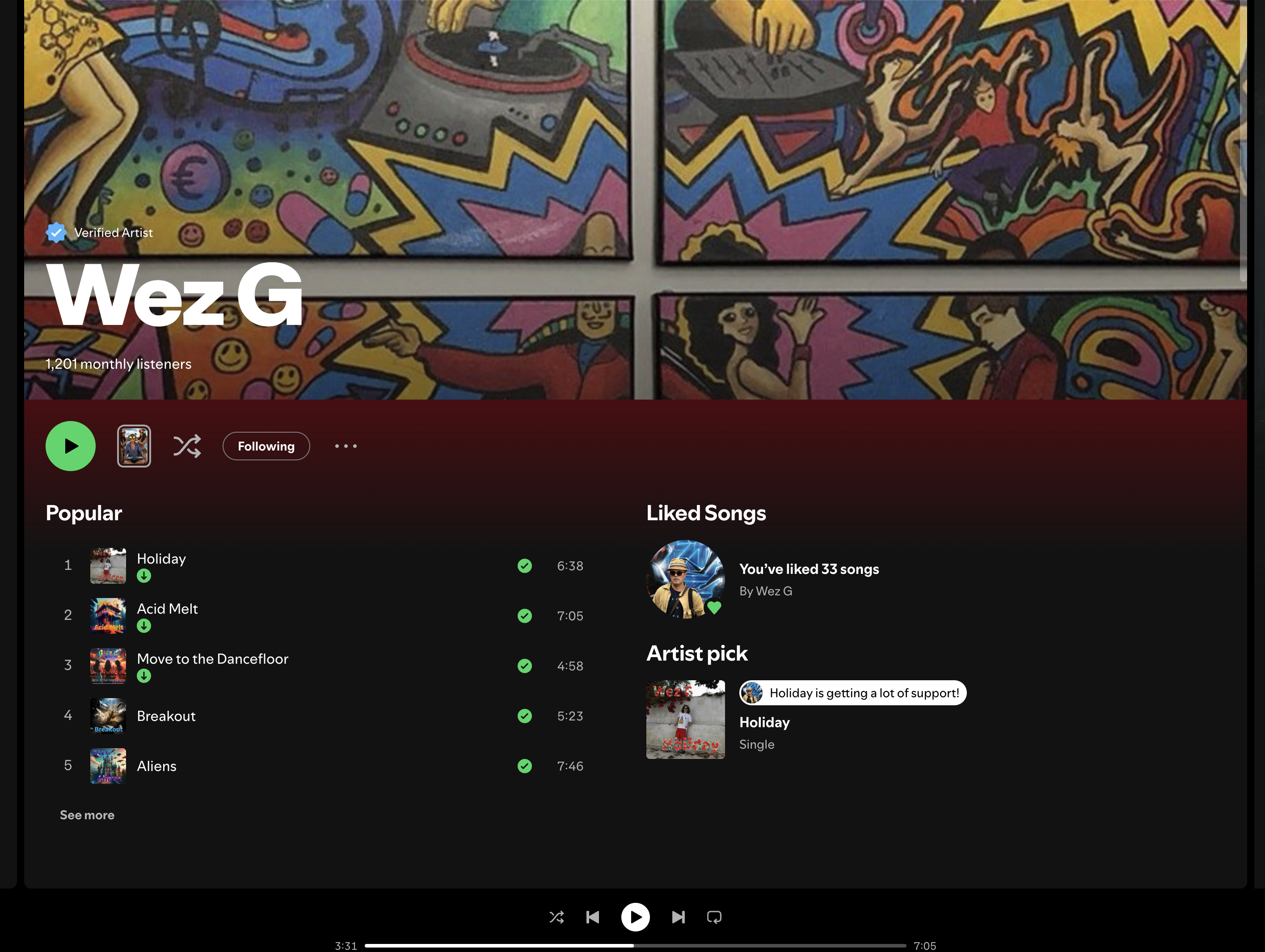 Over 1000 Streams for Wez G on Spotify