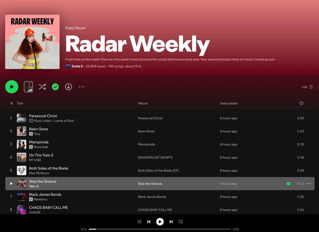 Wez G (Skip The Groove) on Radar Weekly Spotify&nbsp;Playlist