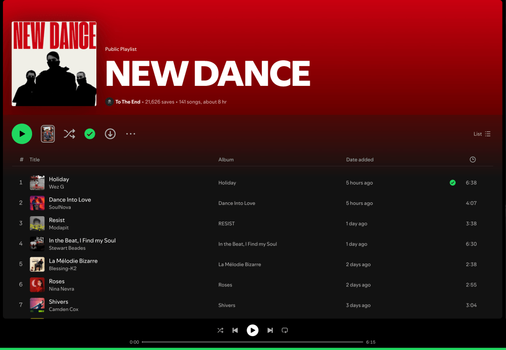Wez G (Holiday) on New Dance Spotify&nbsp;Playlist