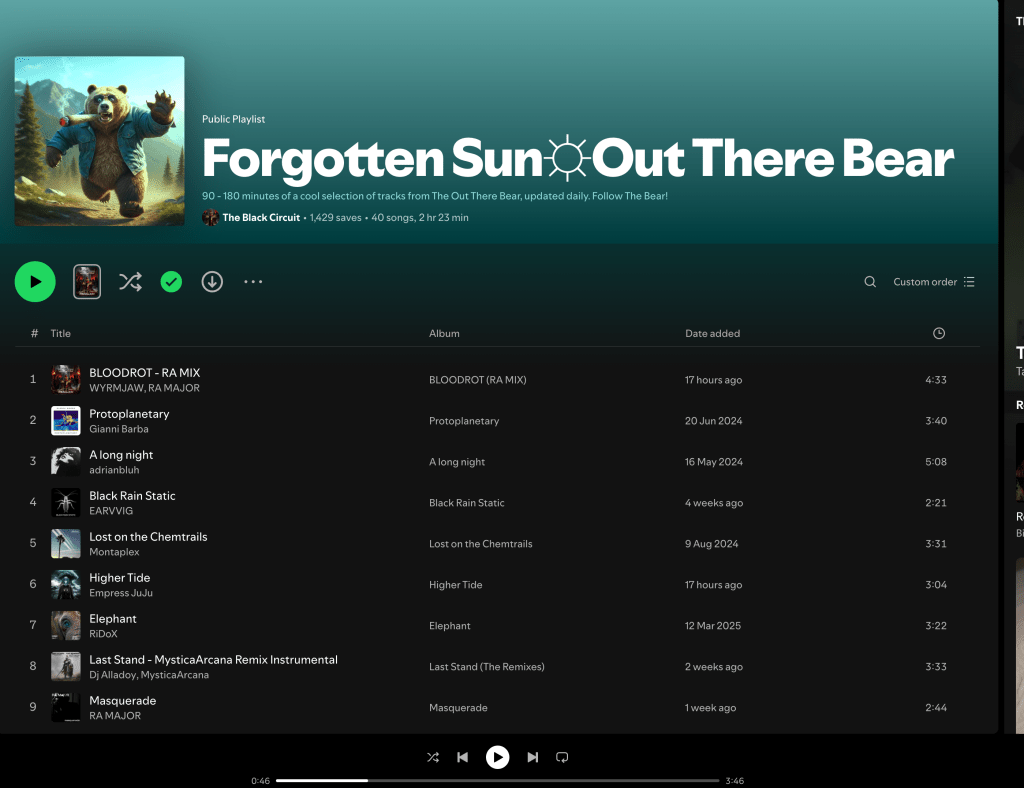 Wez G (Move To The Dancefloor) on Forgotten Sun Out There Bear Spotify&nbsp;Playlist