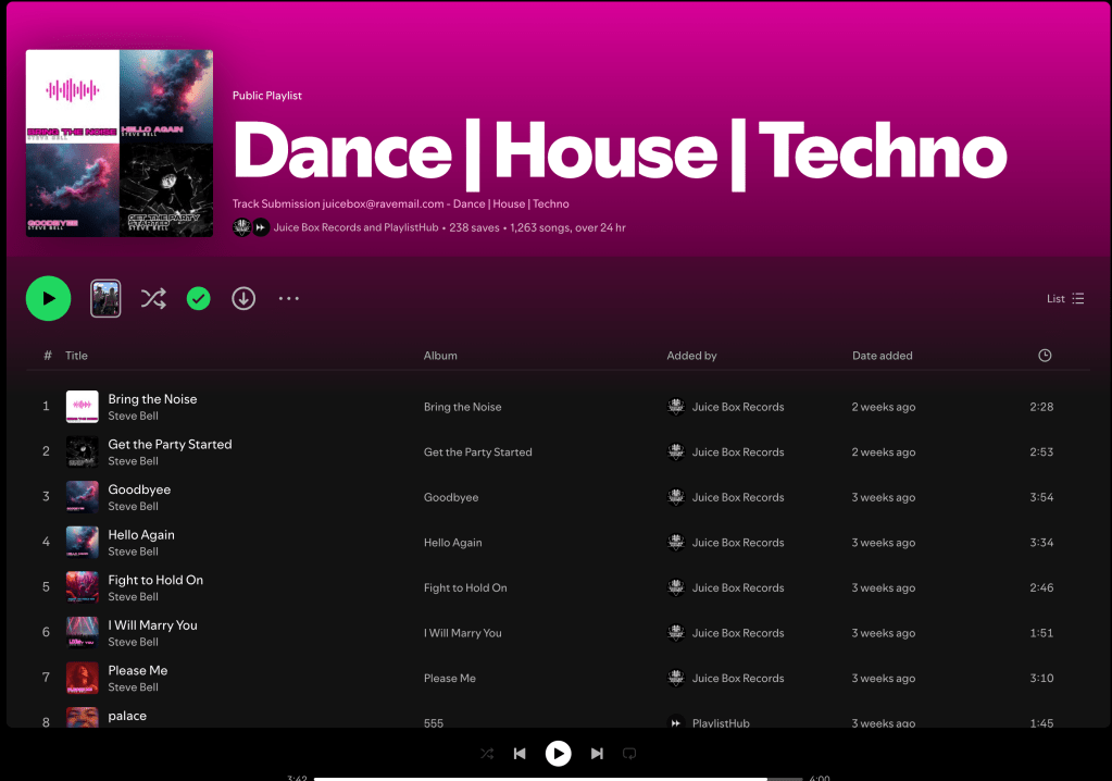 Wez G (Holiday) on Dance House Techno Spotify&nbsp;Playlist