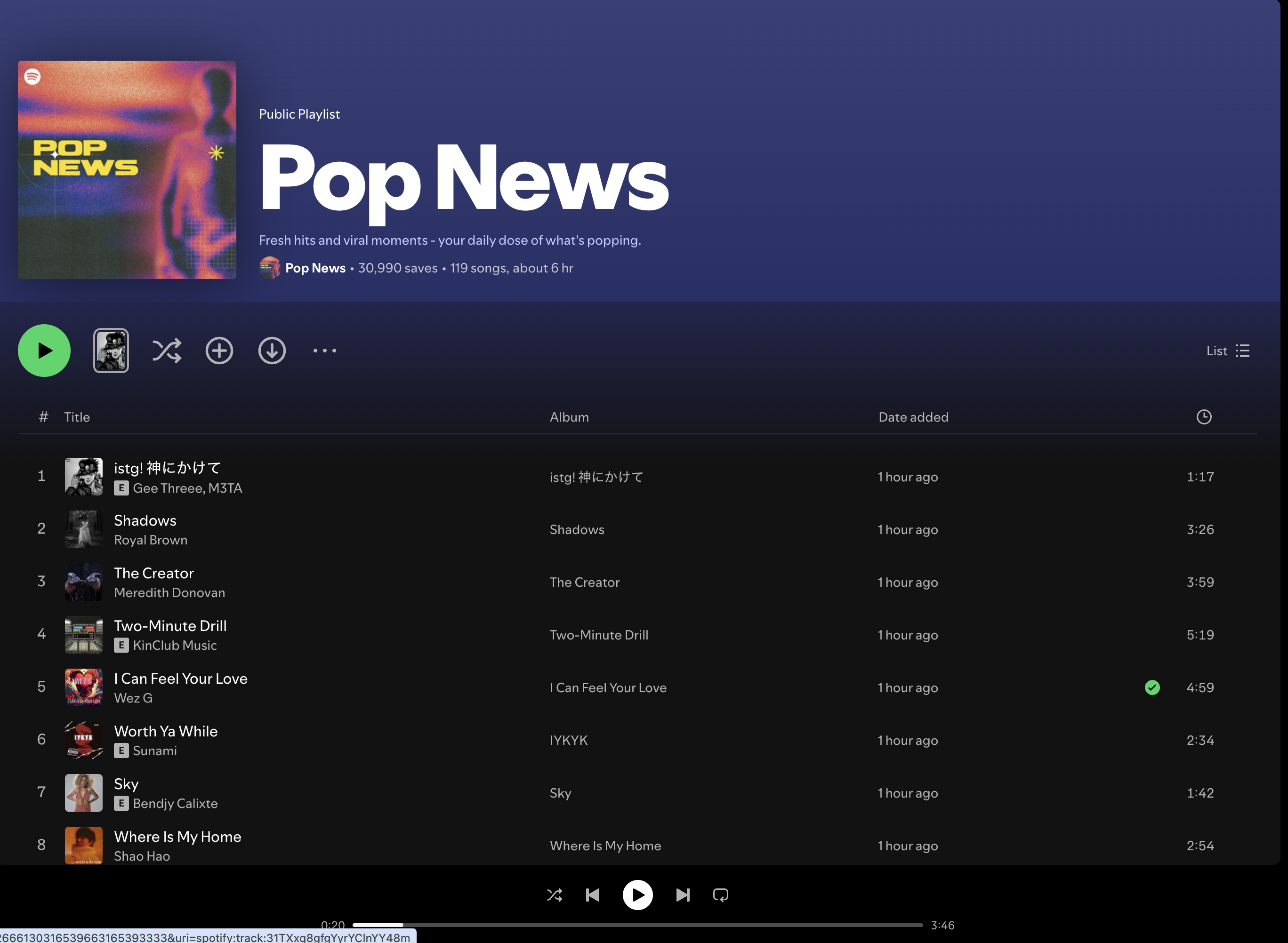Wez G (I Can Feel Your Love) on Pop News Spotify Playlist