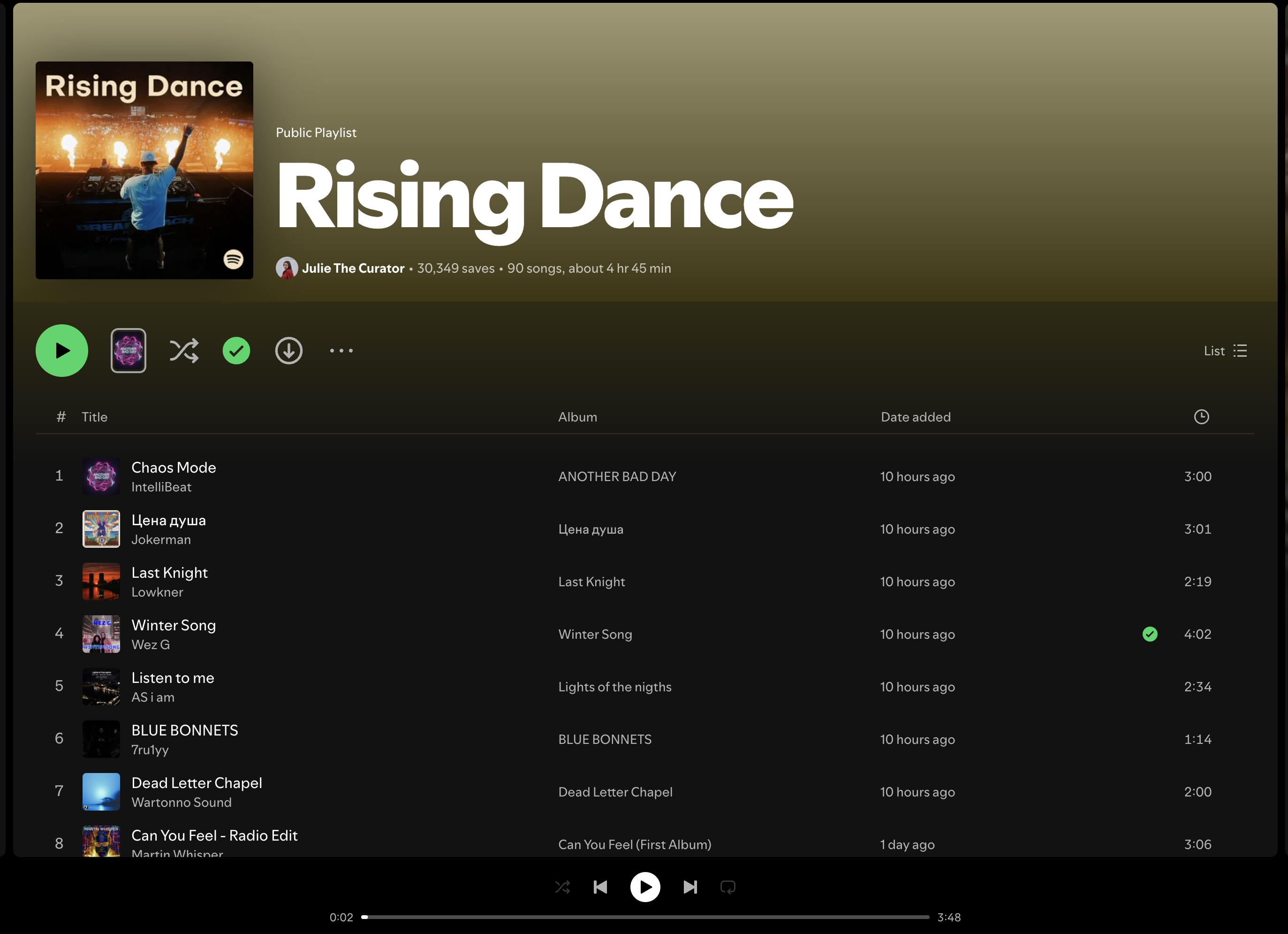 Wez G (Winter Song) on Rising Dance Spotify Playlist