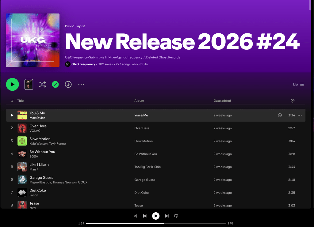 Wez G (Winter Song) on New Release 2026 #24 Spotify&nbsp;Playlist