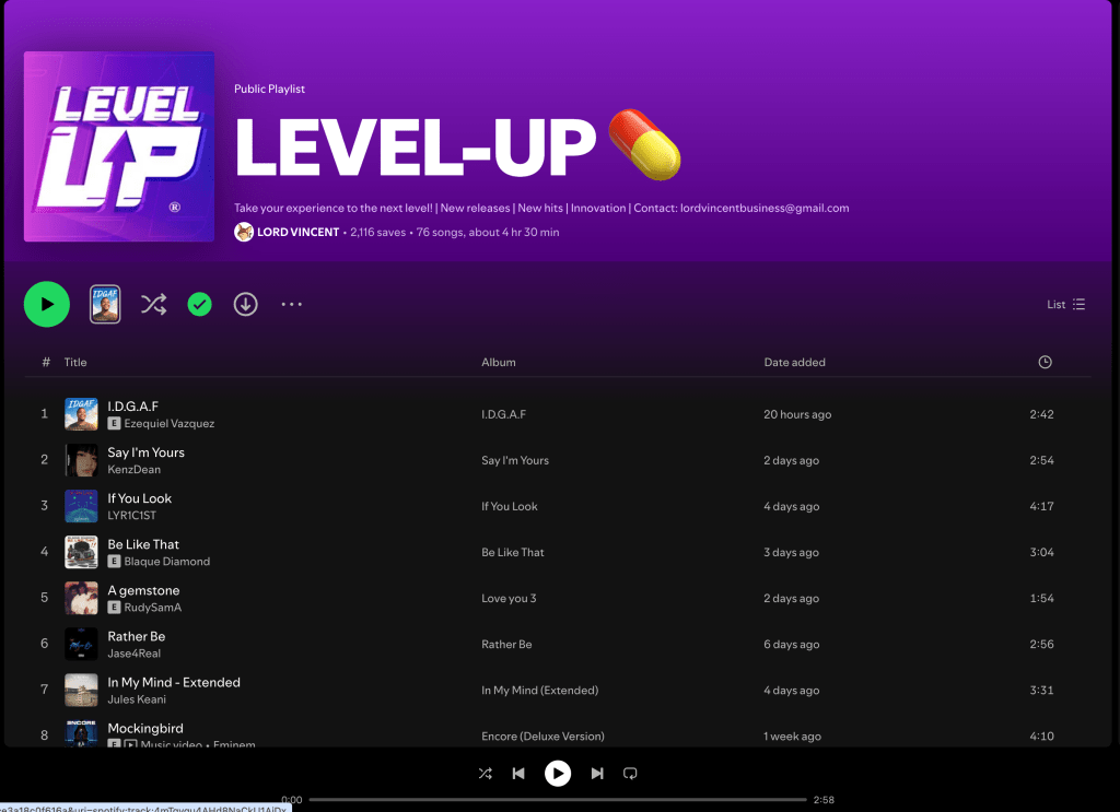 Wez G (Winter Song) on Level Up Spotify&nbsp;Playlist