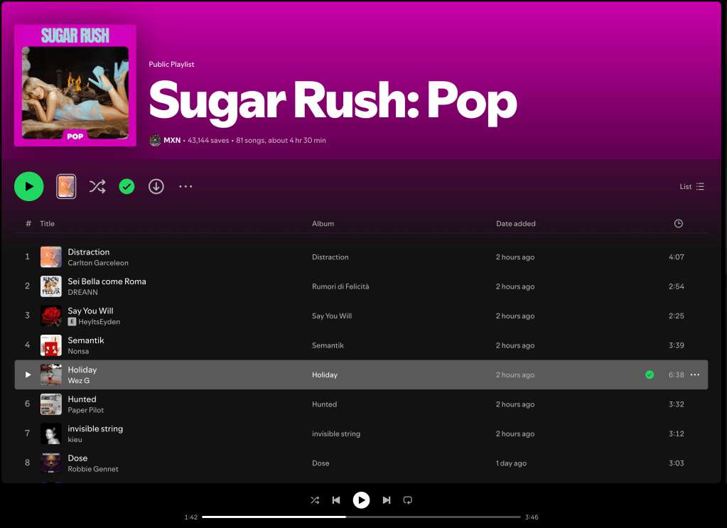 Wez G (Holiday) on Sugar Rush: Pop Spotify&nbsp;Playlist