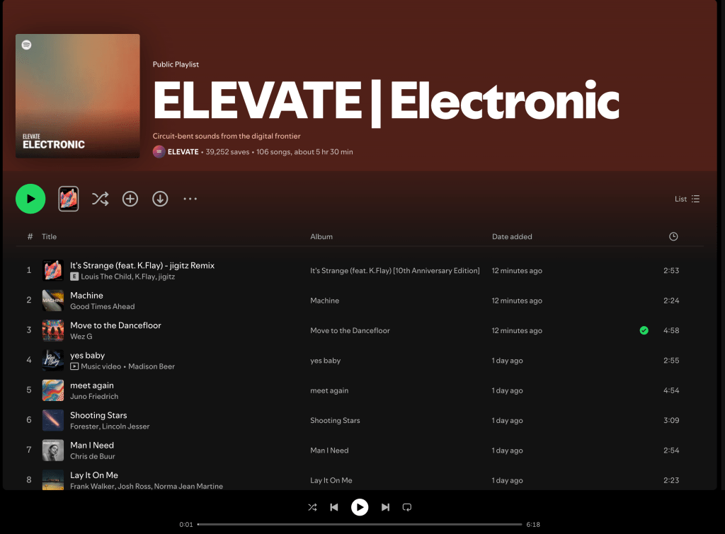 Wez G (Move To The Dancefloor) on ELEVATE Electronic Spotify&nbsp;Playlist