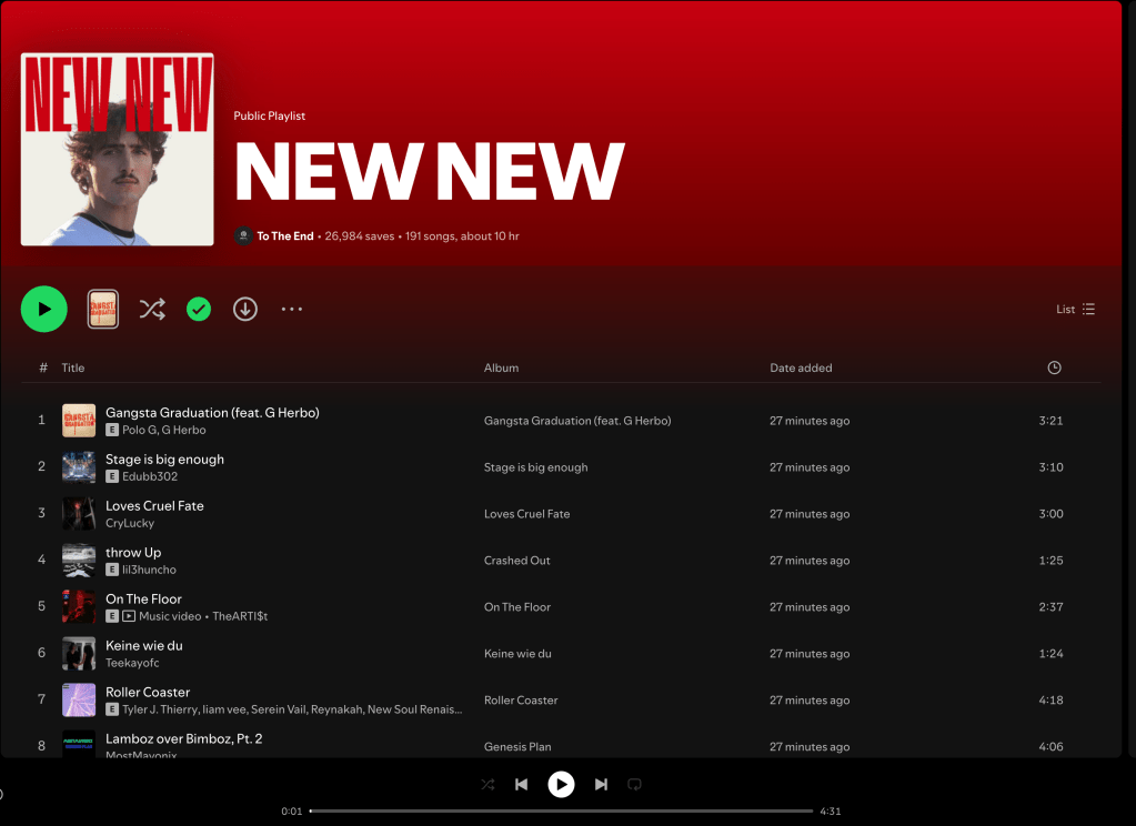 Wez G (Winter Song) on NEW NEW Spotify&nbsp;Playlist