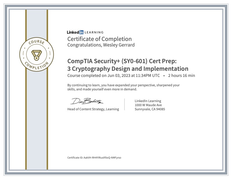 CompTIA Security+ (SY0-601) Cert Prep: 3 Cryptography Design and&nbsp;Implementation