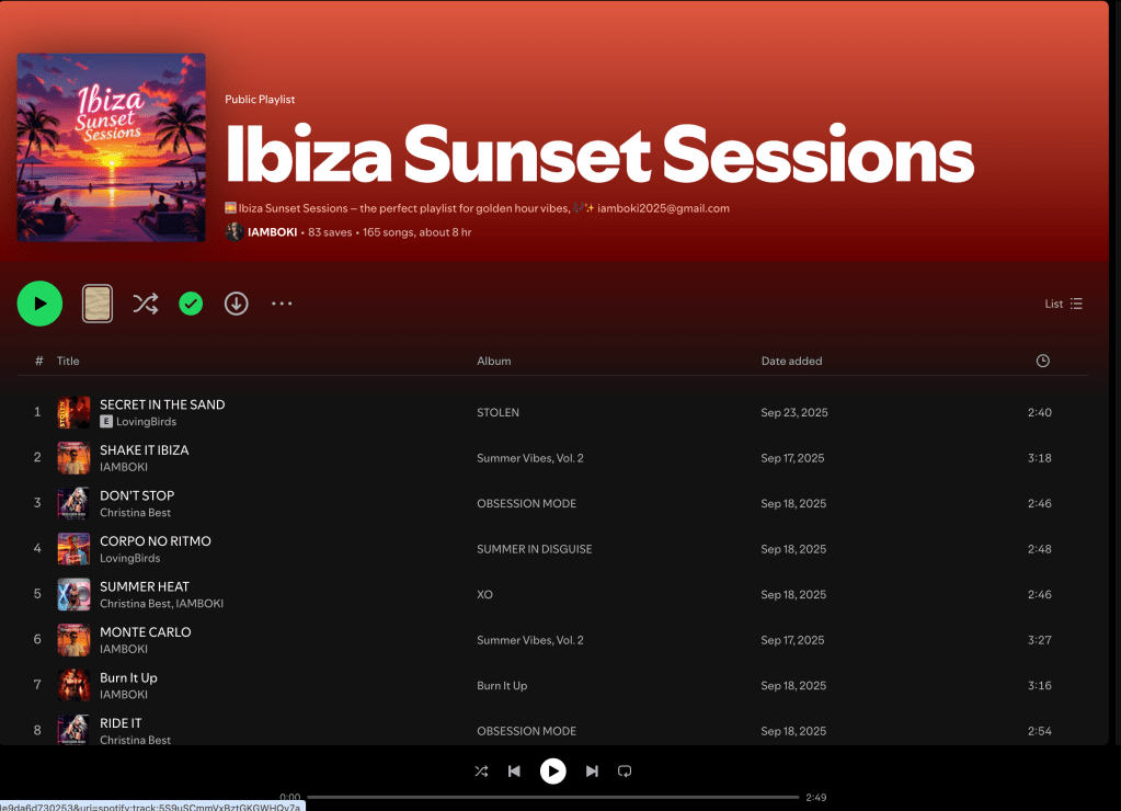 Wez G (Holiday) on Ibiza Sunset Sessions Spotify&nbsp;Playlist