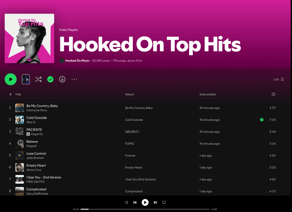 Wez G (Cold Outside) on Hooked On Top Hits Spotify&nbsp;Playlist