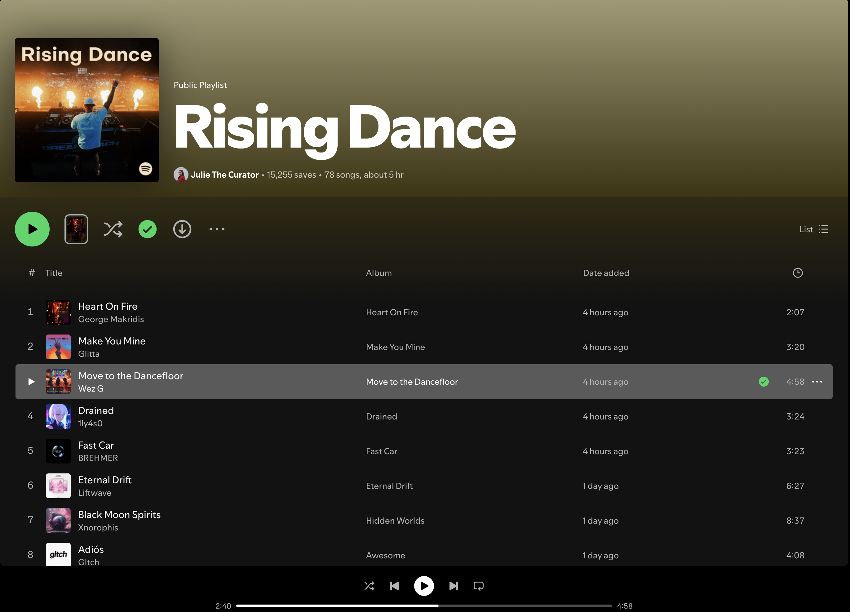 Wez G (Move To The Dancefloor) on Rising Dance Spotify Playlist