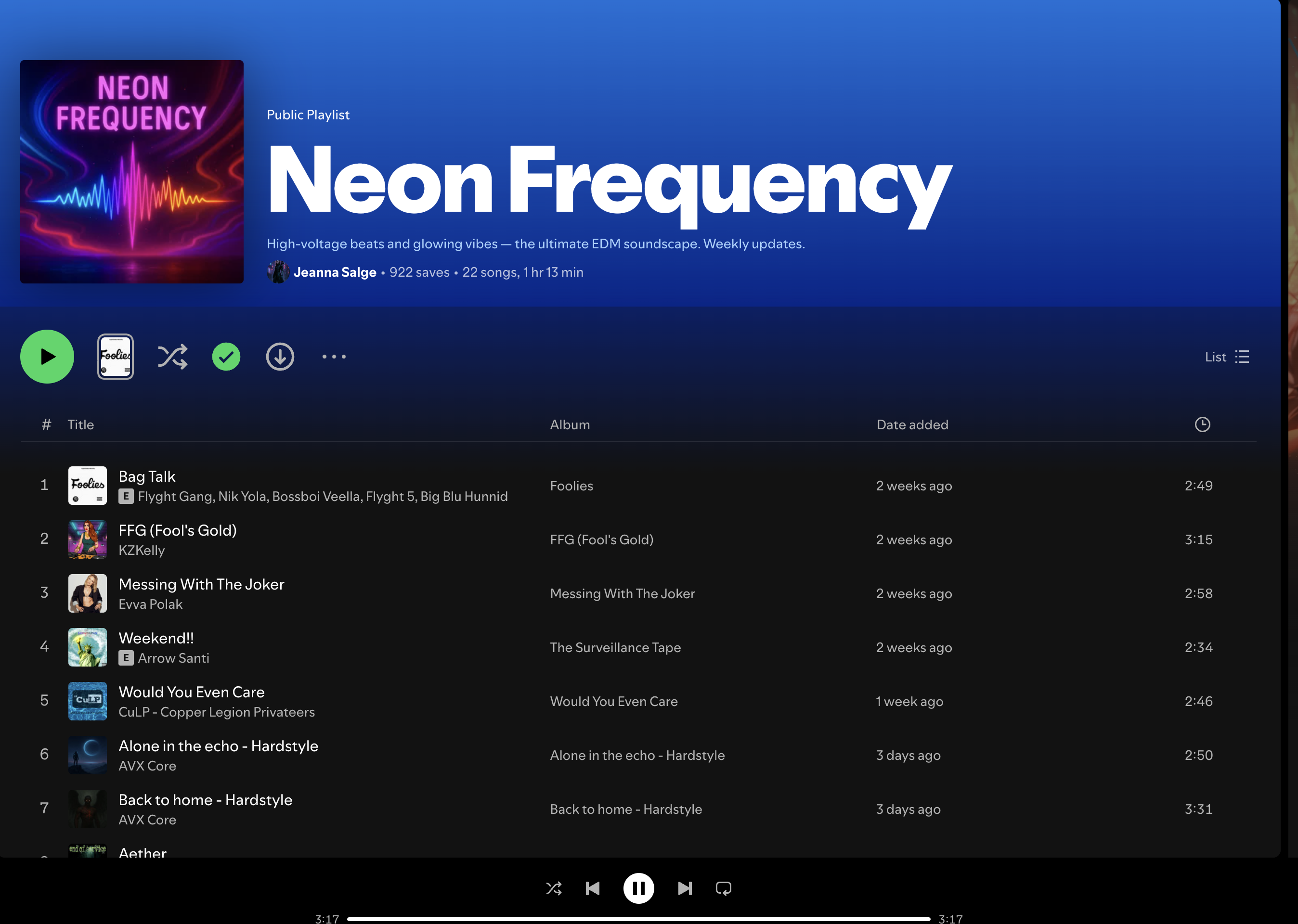 Wez G (Aliens) on Neon Frequency Spotify Playlist
