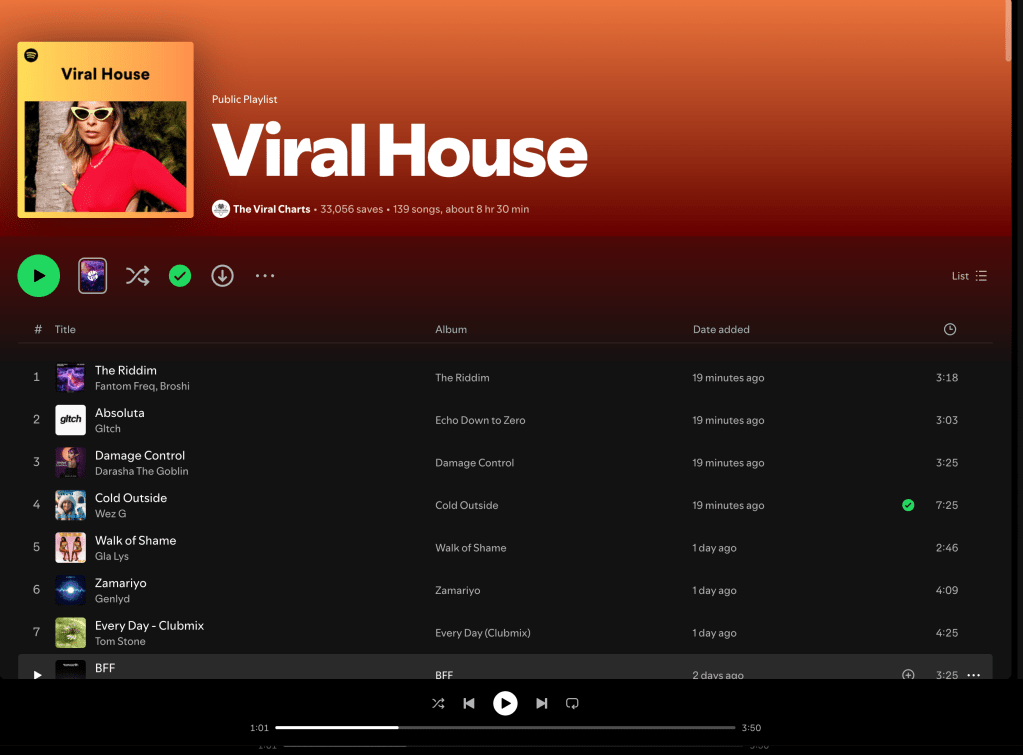 Wez G (Cold Outside) on Viral House Spotify&nbsp;Playlist
