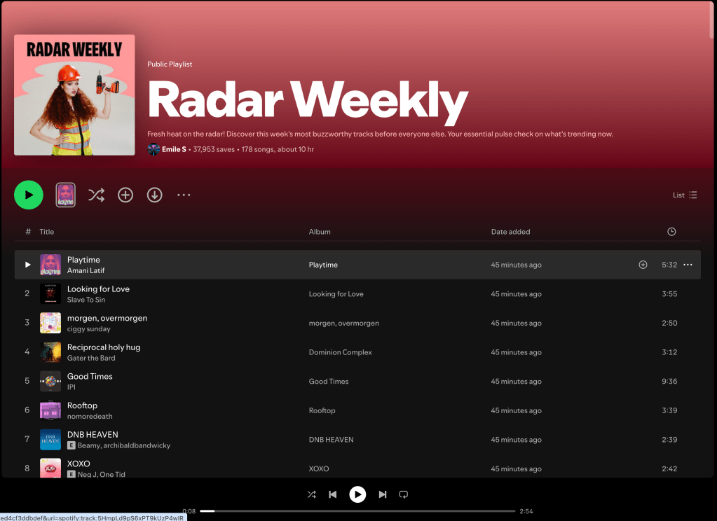 Wez G (Holiday) On Radar Weekly Spotify&nbsp;Playlist