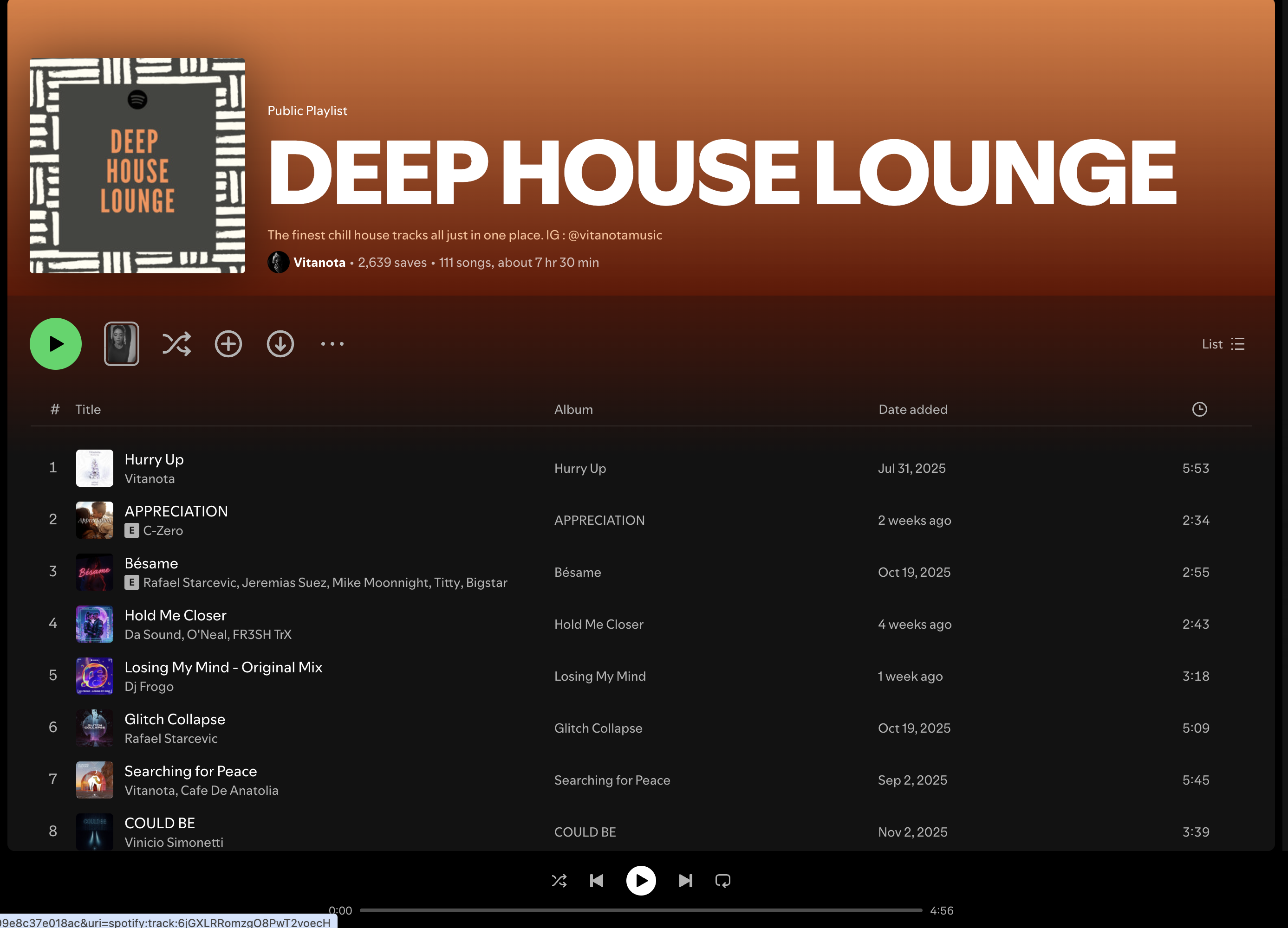 Wez G (I Can Feel Your Love) on Deep House Lounge Spotify Playlist