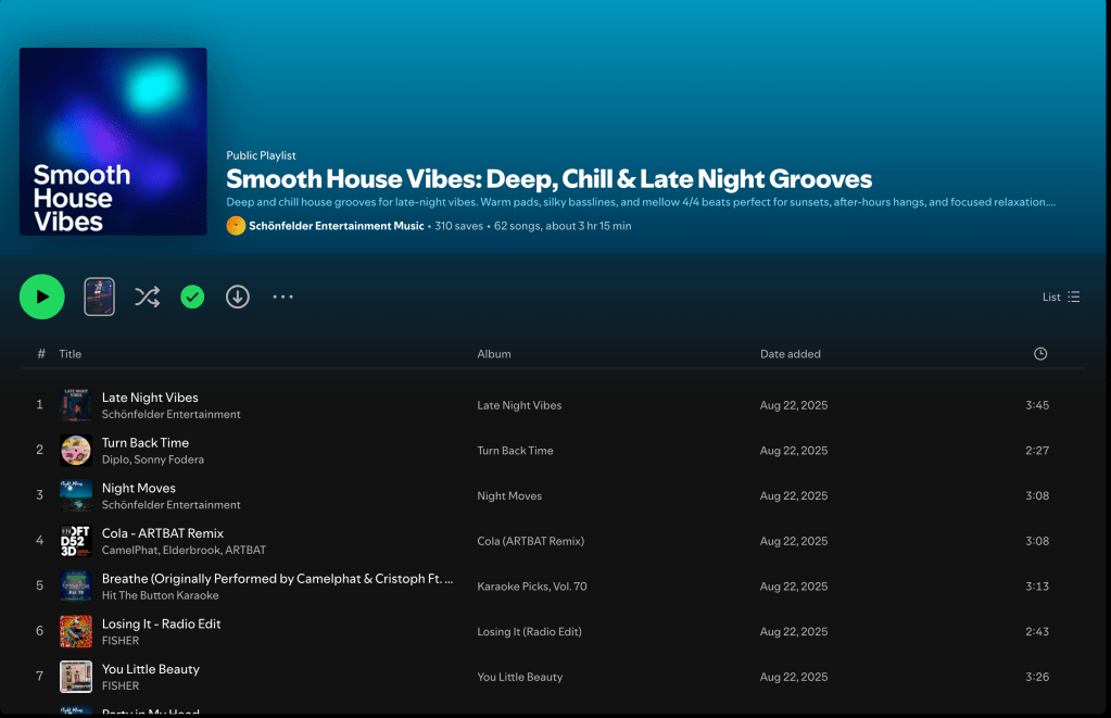 Wez G (Cold Outside) on Smooth House Vibes: Deep Chill & Late Night Grooves Spotify&nbsp;Playlist
