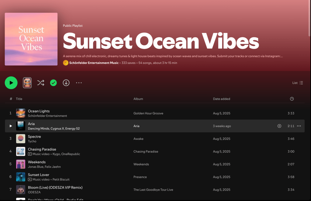 Wez G (Holiday) on Sunset Ocean Vibes Spotify&nbsp;Playlist