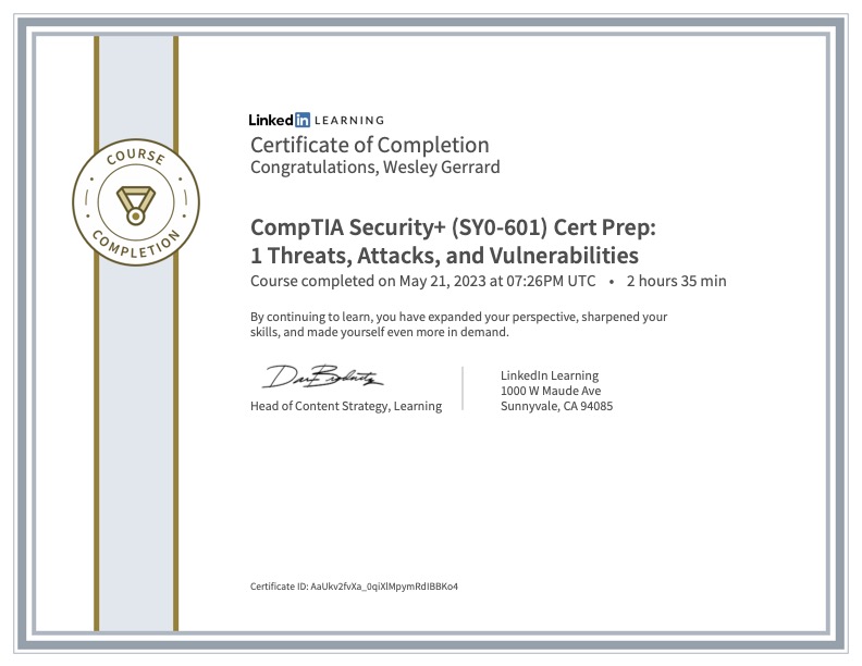 CompTIA Security+ (SY0-601) Cert Prep: 1 Threats, Attacks and&nbsp;Vulnerabilities
