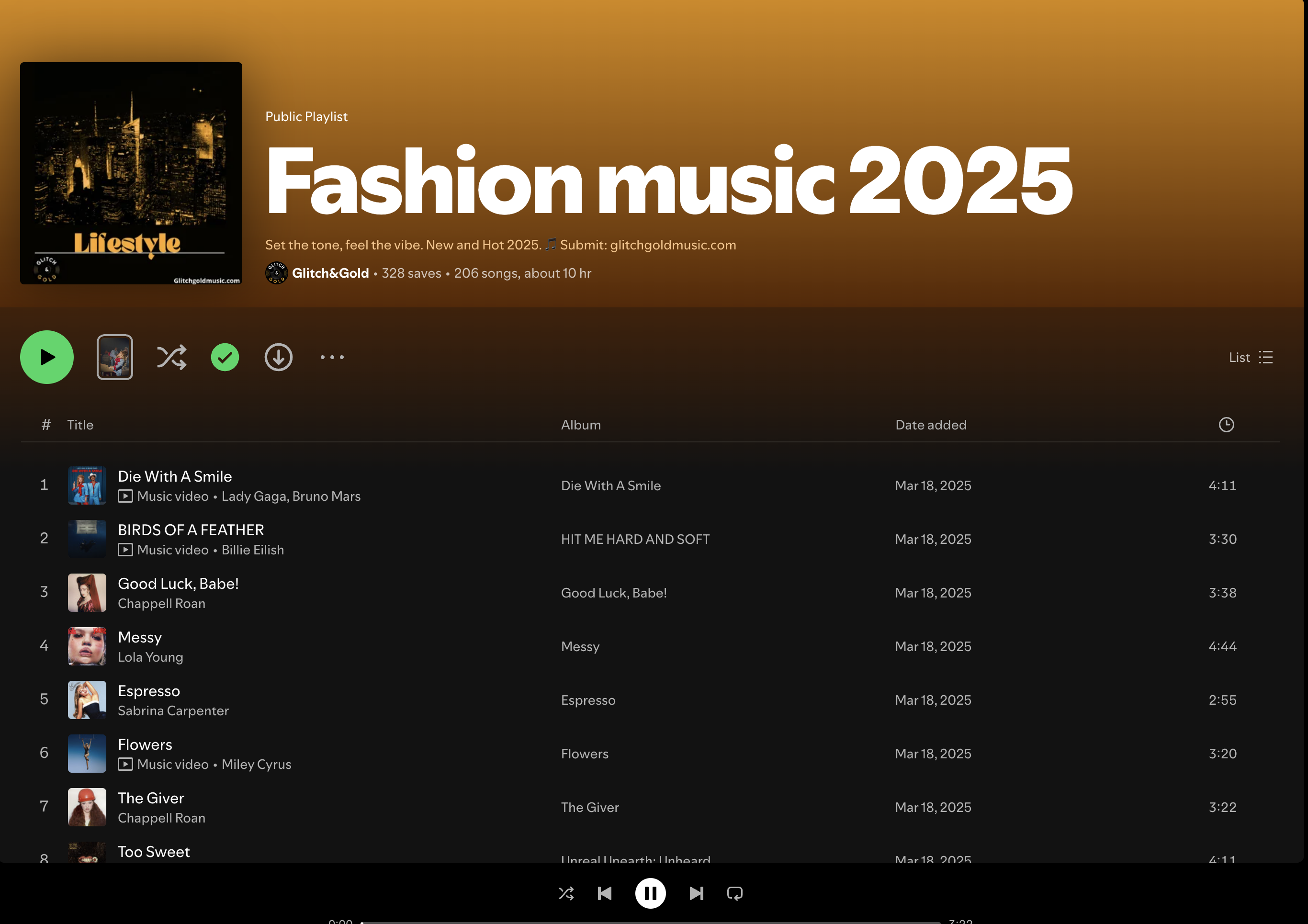 Wez G (I Can Feel Your Love) on Fashion Music 2025 Spotify Playlist