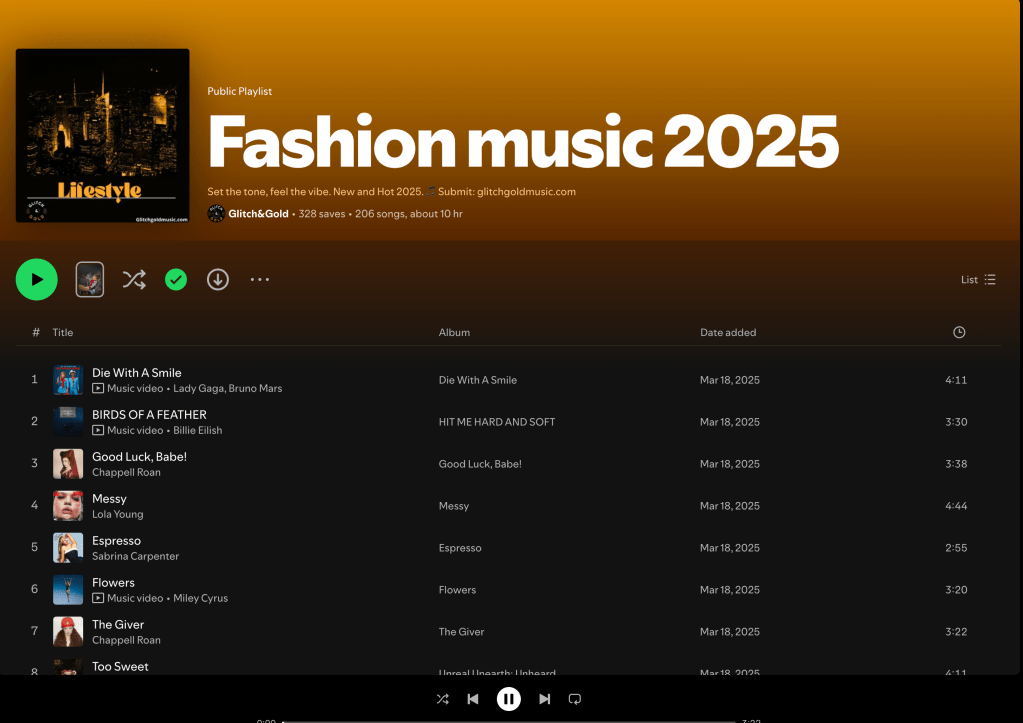 Wez G (I Can Feel Your Love) on Fashion Music 2025 Spotify&nbsp;Playlist