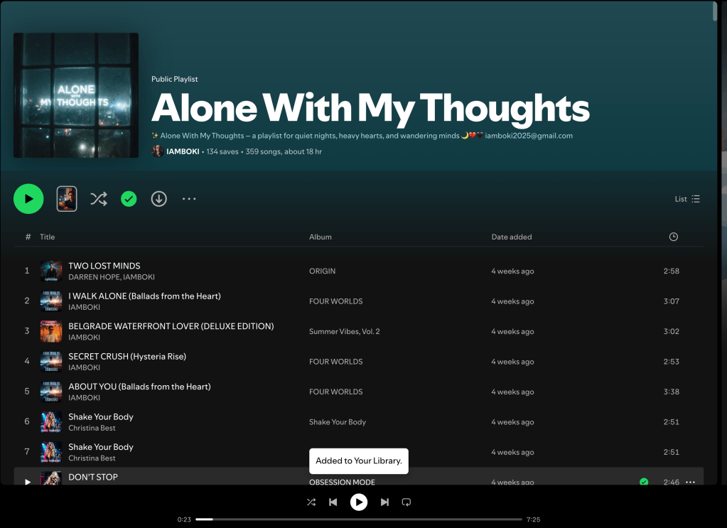 Wez G (Cold Outside) on Alone With My Thoughts Spotify&nbsp;Playlist