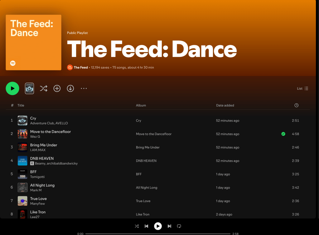 Wez G (Move To The Dancefloor) on The Feed: Dance Spotify&nbsp;Playlist