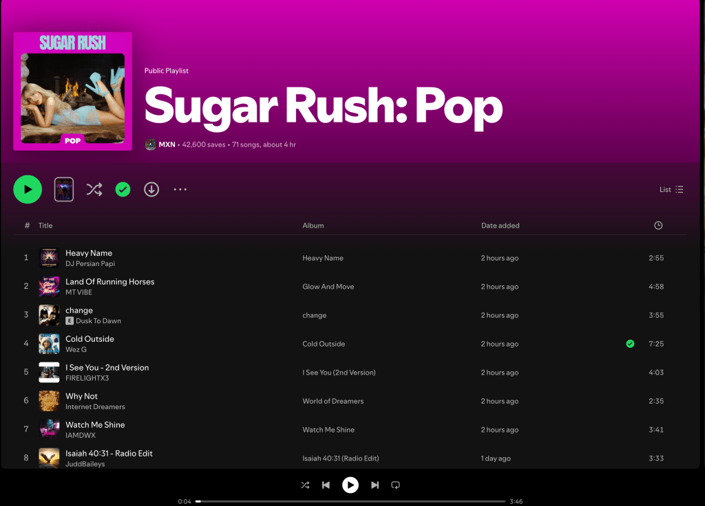 Wez G (Cold Outside) on Sugar Rush: Pop Spotify&nbsp;Playlist