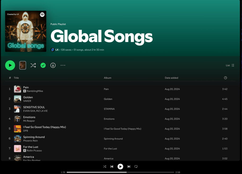Wez G (Winter Song) on Global Songs Spotify&nbsp;Playlist