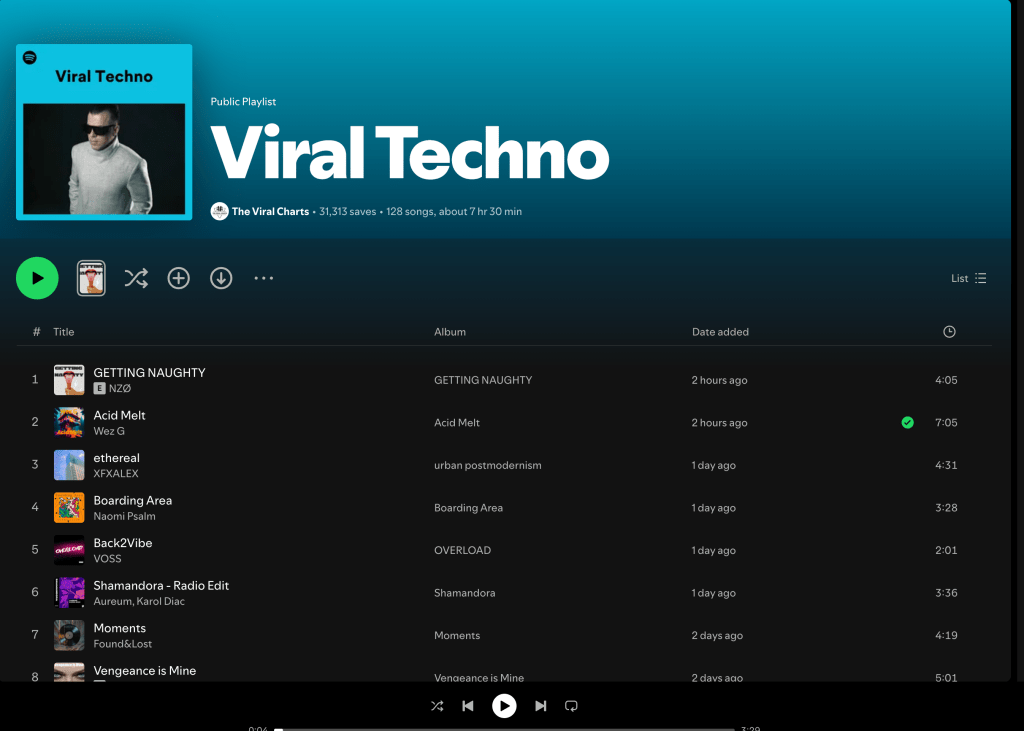 Wez G (Acid Melt) on Viral Techno Spotify&nbsp;Playlist