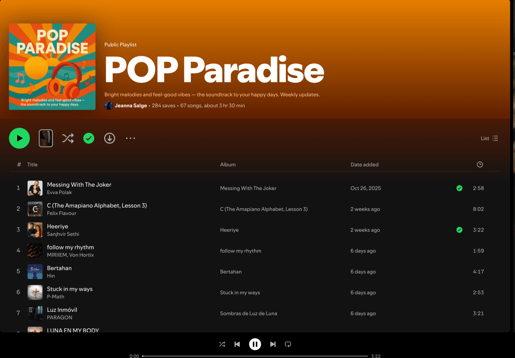 Wez G (I Can Feel Your Love) on Pop Paradise Spotify&nbsp;Playlist